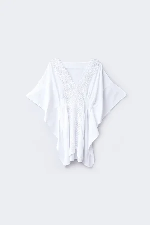 Caftán ibicenco blanco vista frontal