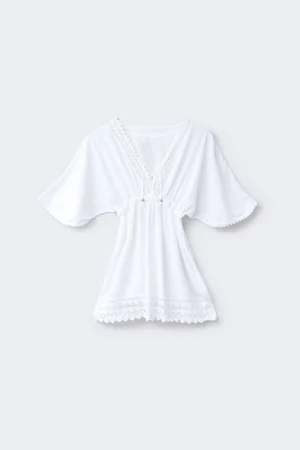 Caftán ibicenco blanco vista frontal