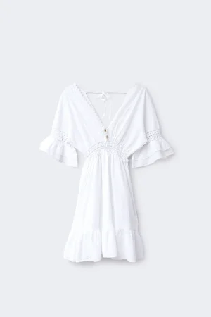 vestido ibicenco corto blanco vista frontal